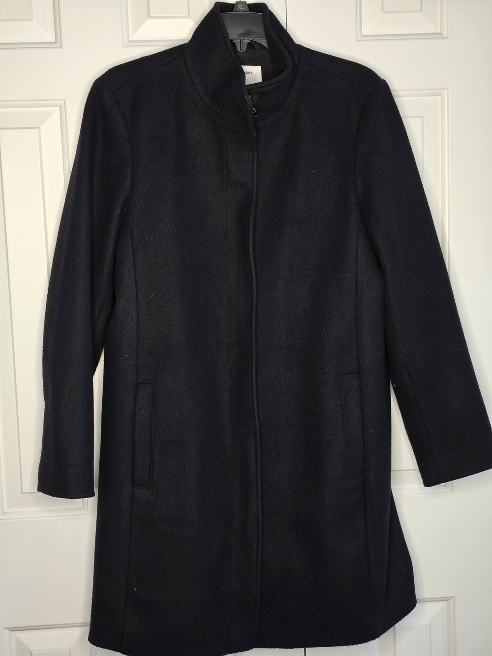 Old Navy Black Soft Brushed Wool-Blend Zip-Front 35" Mid Length Coat